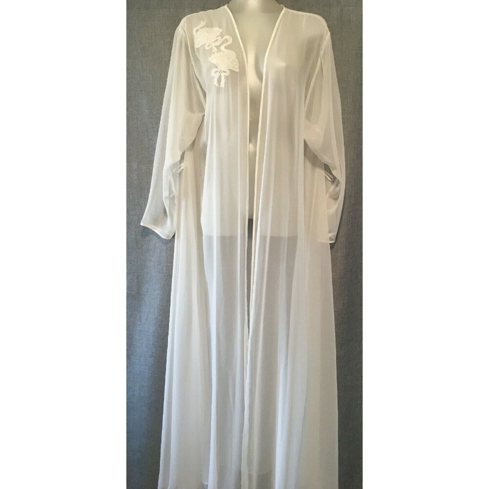 VTG Linda Women Robe Peignoir Bridal Sheer White Long Sleeves Wrap Size M Defect